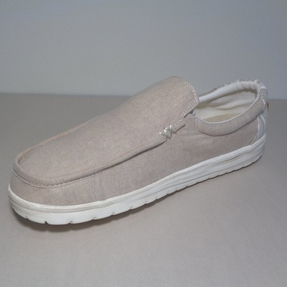 Hey Dude Size 13 M MIKKA Chambray Beige Cotton Slip On Loafers New Men's Shoes - Picture 7 of 14